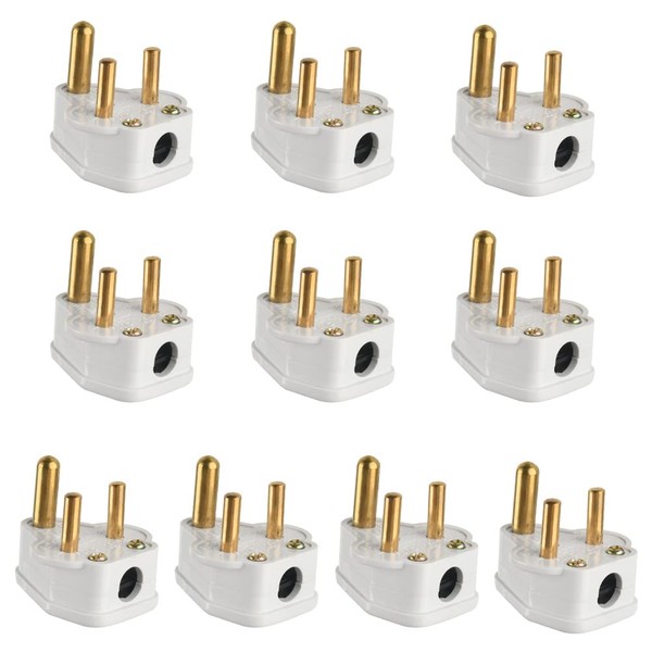 FOROREH 10Pcs 5A Pin Plugs, 3-Pin Mains Plug Adaptor, White
