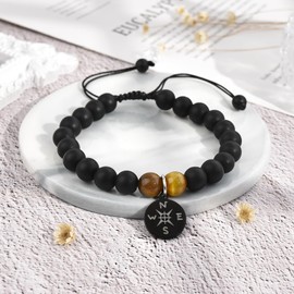 YELUWA Graduation Gifts for Him, Senior Class of 2025 High School Phd Master Degree College Graduation Compass Stone Bracelet Gift for Him Son Grandson Brother Boyfriend Nephew Friend Men Going Places