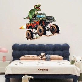 PLIGREAT Monster Truck Wall Stickers, Dinosaur Wall Decals Peel and Stick Walls Decor Removable Vinyl Art Decal for Bedroom Playroom Dorm Basement Art Decorations Home Indoor Decor