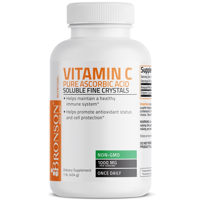 Bronson Vitamin C Powder Pure Ascorbic Acid Soluble Fine Non