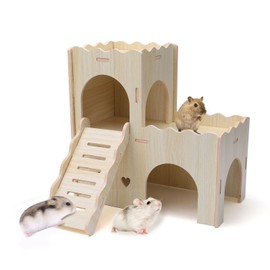 Wooden Hamster House, Hamster Houses and Hideouts, Hamster Playground with Cave Stairs, Wooden Hamster Toys Hamster Cage Accessories (Wave)