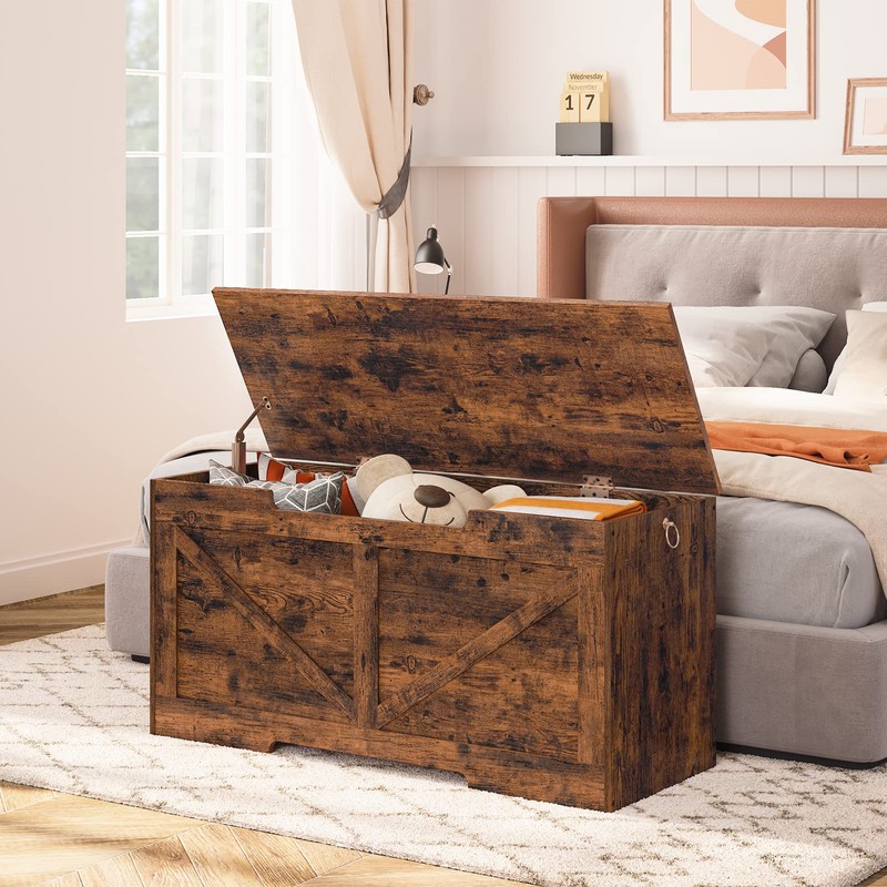 HOOBRO Storage Bench, 39.4” Retro Wooden Storage Chest with U-Shaped