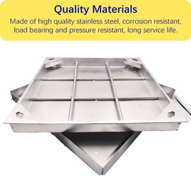 MOSINSBO Stainless Steel Manhole Cover and Frame 24x24, B Class Square Septic Tank Lid with Base, Invisible Sewage Basin Cover, Heavy Duty Metal Inspection Lid for Driveway, Yard (23.6X 23.6)