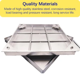 MOSINSBO Stainless Steel Manhole Cover and Frame 24x24, B Class Square Septic Tank Lid with Base, Invisible Sewage Basin Cover, Heavy Duty Metal Inspection Lid for Driveway, Yard (23.6X 23.6)