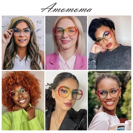AMOMOMA Classic Round Reading Glasses for Women,Fashion Blue Light Blocking Womens Readers AM6064 C2 2.0