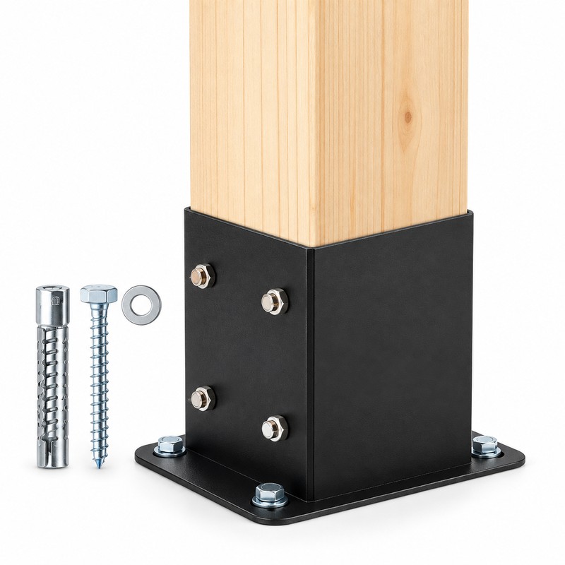 2/4-Pack 4x4 or 6x6 Post Base Brackets – Heavy-Duty Matte