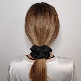 12 Pcs Satin Silk Scrunchies Soft Hair Ties Fashion Bands Bows Ropes Elastic Ponytail Holders Accessories for Women and Girls (4.3 Inch, Black)