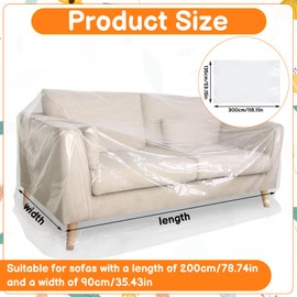 1 Pack Plastic Sofa Covers, 300 x 135cm Waterproof & Dustproof Sofa Protector Transparent Couch Cover Plastic Dust Covers for Furniture