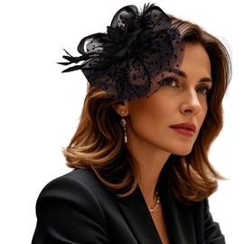Muswarm Women Fascinators Flower Mesh Kentucky Church Derby Hat with Headband and Clip for Lady Tea Party Wedding(9" Diameter/Black)