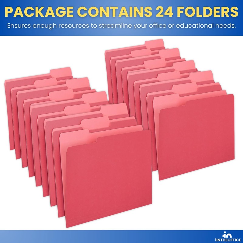 1InTheOffice Red File Folders Letter Size, File Folders with Tabs,