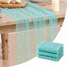 3-Pack Pearl Turquoise Gauze Table Runner 10FT Home Decor