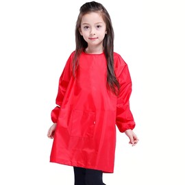 WULIQIUQIU Kids Art Smock, Waterproof Artist Painting Apron Smocks for Children Full Coverage Long Sleeve Smock with Pocket Red 2XL