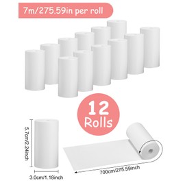 12 Rolls of Thermal Paper Children's Camera, Thermal Paper for Children, Instant Camera 57 x 30 mm, Refill Paper for Instant Cameras, Thermal Printer Paper, No Ink White