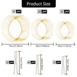 Hair Nets Invisible Elastic Edge Mesh and Bobby Pins Set, Teenitor 40 Pieces HairNets, 80 Pieces U Shaped Pins for Ballet Bun,3 Size, Blonde