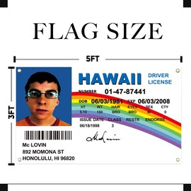 McLovin ID Flag, 3x5 Ft Funny Flags for College Dorm Room Decor, Wall Handing Meme Funny Tapestry with Brass Grommets for Bedroom Living Room Decorations