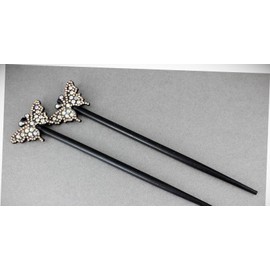 Perfect Hairstyle with Our Hair Accessories - Peach Set Of 2 Butterfly Hair Chop Sticks Wood Picks Pins Print 7 1/8" Long Fashionable Hair Accessory Hair Jewelry Accessories for Lady Women