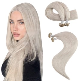 Moresoo Bonding Extensions Real Hair Blonde Remy Keratin U-Tip Extensions Real Hair 1 g Hot Fusion Hair Extensions Real Hair Bondings White Blonde #60A Straight Thick Hair 50 g, 20 Inches / 50 cm