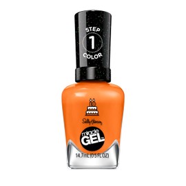 Sally Hansen Miracle Gel Salon Quality Nail Polish | Gel-Like Formula, Two-Step System, No UV Light Needed, Long Lasting | Sheer, Glittery | 386 Gelebrate | Bright Orange Nail Color