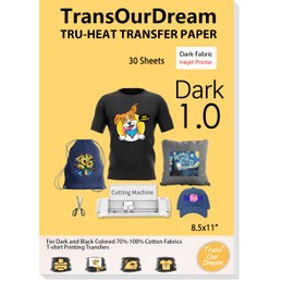 TransOurDream Heat Transfer Paper for Dark T Shirts (8.5x11", 30 Sheets) Iron on Transfers Paper for Inkjet Printer Printable Heat Transfer Vinyl for Dark Fabrics