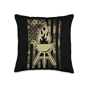 Barbecue Grill & US Flag BBQ American Grill Barbecue Camouflage American Flag BBQ Chef & USA Lover Grill Throw Pillow, 16x16, Multicolor