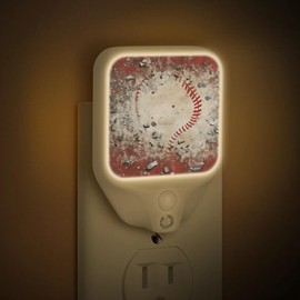 Tavisto Baseball Night Light Motion Sensor Dusk to Down Nightlight Plug in Baseball Print Rustic Night Lights Decor for Bedroom Bathroom Kitchen