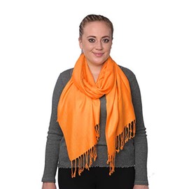 Mitchell Lewiss Women's Classic Elegant Bright Solid Colors Pashmina Silk Shawl Blend Soft Wrap Scarf (Orange)