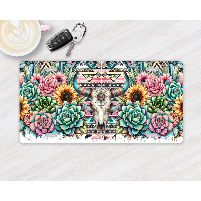Twisted R Design Boho Cow Skull and Cactus Aluminum Front