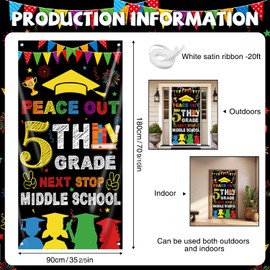 5th Grade Graduation Decorations, Peace Out 5TH Grade Next Stop Middle School Door Cover, Fifth Grade Graduate Banner, Large 71" X 35" Elementary School Graduation Decorations
