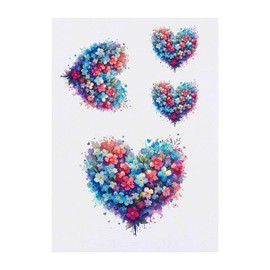 4 x 'Forget Me Not Heart' Temporary Tattoos - Water Resistant, Skin-Safe, Non-Toxic Transfers, Mixed Sizes (TO00074698)