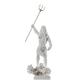 BeautifulGreekStatues Poseidon Greek God of The Sea with Trident Alabaster Statue Figurine 6.5 Inches