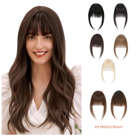 Clip in Bangs Hair Clip S-noilite Human Hair Bangs Hair Pieces for Women Wispy Bangs Fake Bangs #4 Medium Brown Bang 9g Faux Bangs Clip Human Hair（Wispy Bangs#4 Medium Brown）