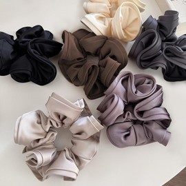 Wonninek シュシュ リボン 6色 ヘアゴム シルクボリューム 伸縮性のあるヘアシュシュ エレガント おしゃれ 大人 シルク光沢 立体感 可愛い 髪飾り プレゼント 女の子 レディース ボリュームシュシュ エレガント ヘアアクセサリー