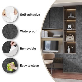 POWTICK Grey Black Concrete Contact Paper 17.7"x394" Thick 3D Textured Faux Cement Concrete Wallpaper Peel Stick Removable Waterproof Vinyl Renter Friendly Adhesive Tile Sticker for Kitchen Bedroom