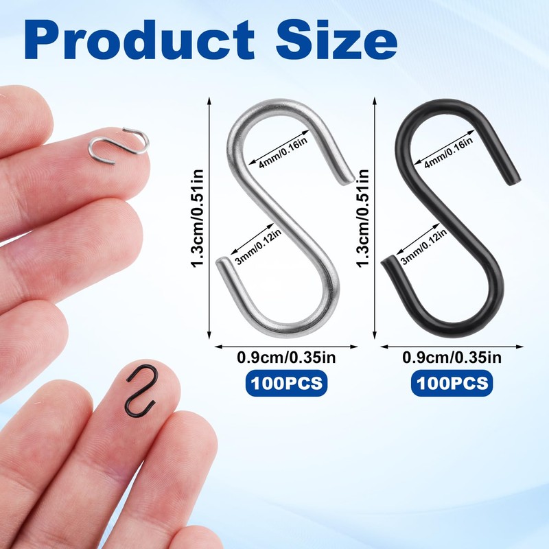Gosknor Pack of 200 Mini S Hooks for Hanging, 1.3