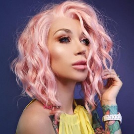 Light Pink Bob Wig Short Lace Front Wigs for Women Natural Loose Wave Synthetic Heat Resistant Fiber Bob Cut Wig Pre Pluck Hairline Free Part Shoulder Length Curly Glueless Lace Wig Cosplay Wig 12 Inch