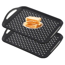 2 Pack Rectangle Anti-Slip Food Serving Tray, Perfect for Meals, Snacks, and Drinks, Non-Skid Multipurpose Tray with Handles (Black Big)