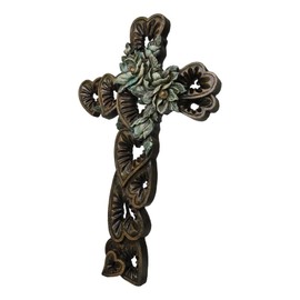 Ebros Gift Rustic Western Blooming Flowers Garland With Hearts Decorative Wall Cross Plaque Figurine Inspirational Home Accent