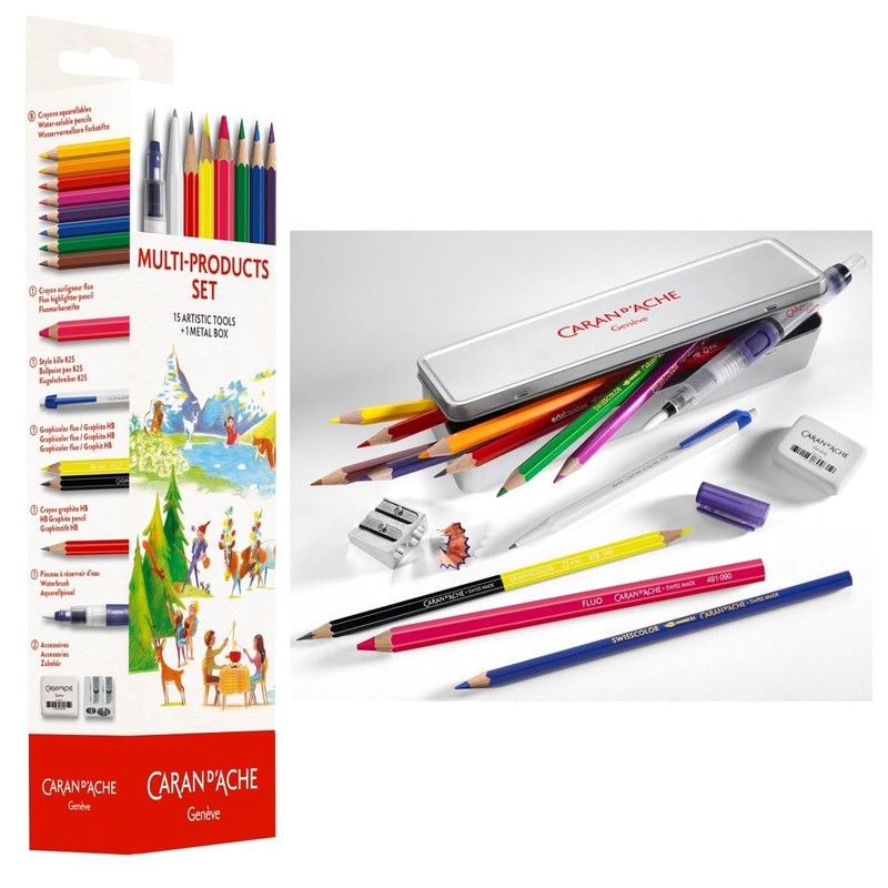 Caran d'Ache Swisscolor 3000.416 Multi-Product Set 16 Pieces in Metal