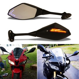 Motorcycle LED Turn Signal Rearview Mirrors Compatible with 2011 2013 Honda CBR250R CBR 600 RR (Matte Black+Smoke Len#1)