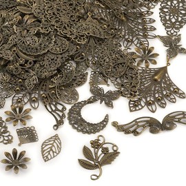 PandaHall 150pcs Iron Filigree Plug Pendants and Beads Caps Antique Bronze Filigree Metal Embellishments for DIY Hairpin Headwear Jewellery Making