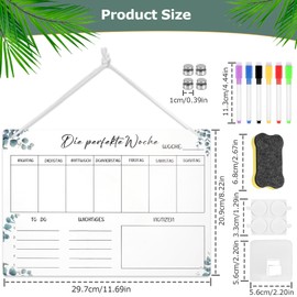 Tranrantic Weekly Planner Wipe Clean Acrylic Reusable Transparent Household Plan Clear Family Planner Wipe Clean with Board Eraser Meal Planner Week Wipe Clean with Rope and Hook