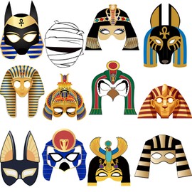 DYDSZDDYBF 24 Pcs Ancient Egypt Party Decorations Paper Egyptian Decor Pharaoh Sphinx Pyramid Masks Helmets Crowns Egypt Party Supplie for Kids Cosplay King Tut Dress up Pharaoh Decor