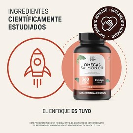 LIFE 360+ Omega 3 | 360 Cápsulas | Aceite de Salmón con DHA y EPA Vitamina E | Ingredientes como Omega 3 Salmon Oil