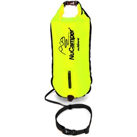 NuCamper - Boya de natación para nadadores de aguas abiertas con cinturón de cintura ajustable, bolsa seca impermeable, burbujas de natación para natación segura, entrenamiento, snorkel, kayak, buceo,