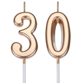 Nuanchu 30th Birthday Candles Cake Topper Happy Birthday Cake Candles Topper Decoration for Wedding Anniversary Celebration Favor, 3.54 Inches Total Length (Champagne Gold)