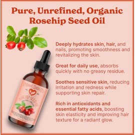 Aceite de semilla de rosa mosqueta, 16 oz, orgánico, prensado en frío, rico en nutrientes, excelente para una piel radiante y un cabello brillante