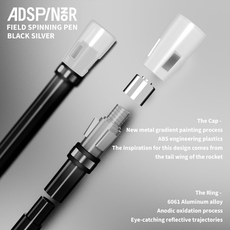 Spinning Pen - Gradient Field Black-Silver, Rolling Finger Rotating Pen