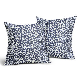 Navy Blue White Leopard Print Pillow Covers 20x20 Inch Set of 2 Cheetah Animal Spots Decorative Pillow Cases Preppy Chinoiserie Linen Cushion Case Farmhouse Home Decor For Sofa Couch Porch Outdoor