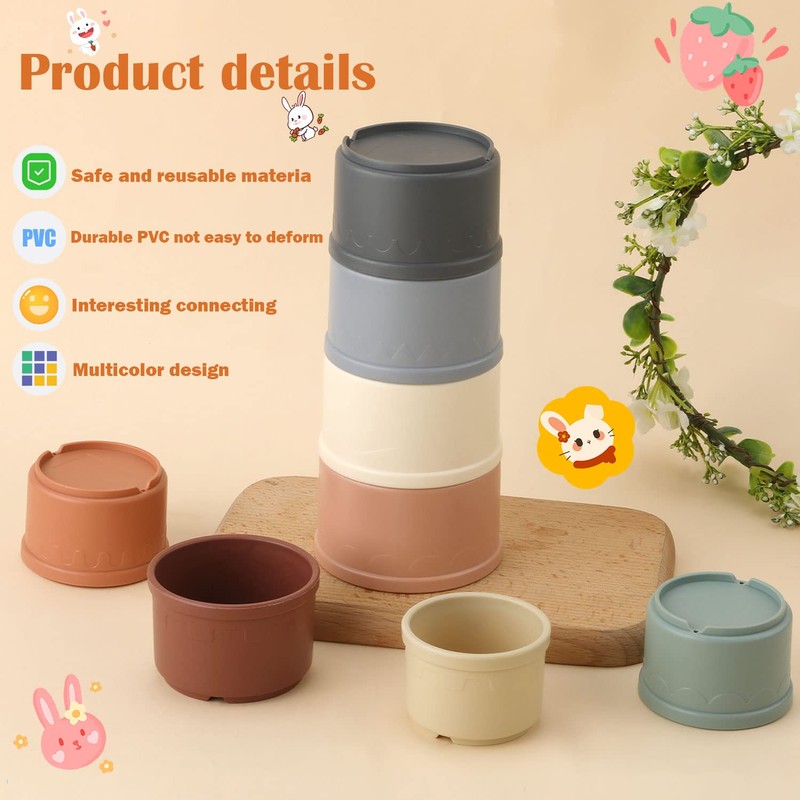 SAVITA Pack of 8 Stacking Cups for Rabbits, Multicoloured Rabbit