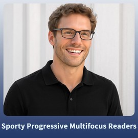 EASY READ TR90 Progressive Multifocal Reading Glasses for Men,Rectangular Blue Light Blocking Readers with Spring Hinge(Magnification 2.00,Black)